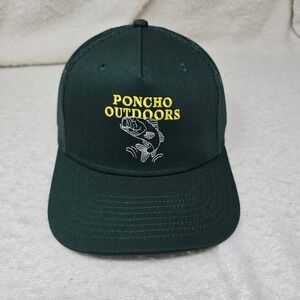 Poncho Outdoors Trucker Hat Mens Green Bass Fish Embroidered Snapback Cap NEW